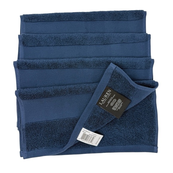 Lauren Ralph Lauren Wescott Washcloths Set of 4 Club Navy NWT - Picture 4 of 6